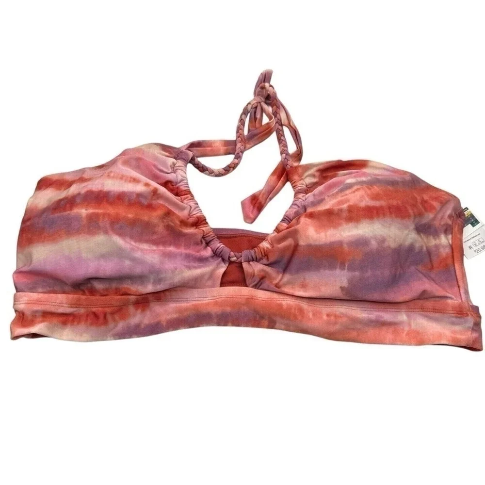 Time and Tru Tie Dye Braided Halter Bikini‎ Top Ruched Top Beach Summer Size 3X